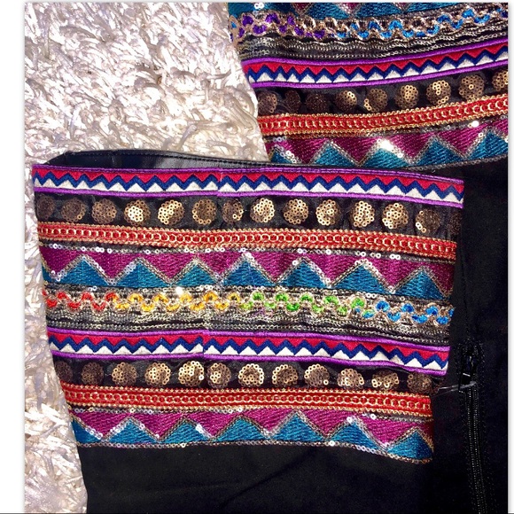 SUEDE EMBROIDERED SEQUIN  OVER THE KNEE BOOT - Picture 2 of 4